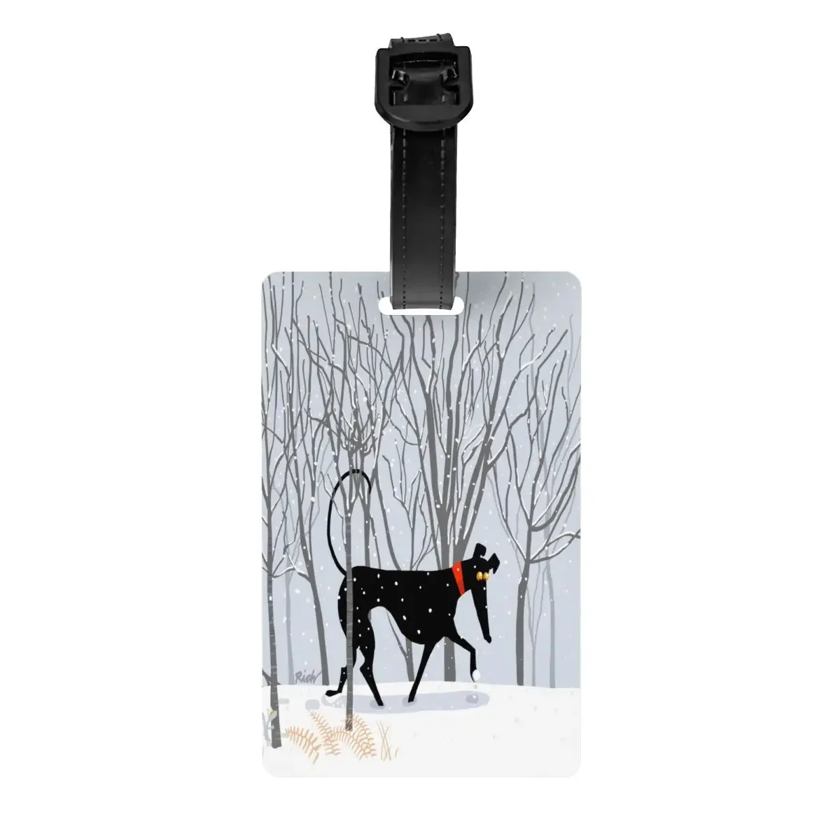 Winter Hound Luggage Tag for Suitcases Funny Greyhound Whippet Sighthound Dog Baggage Tags Privacy Cover ID Label