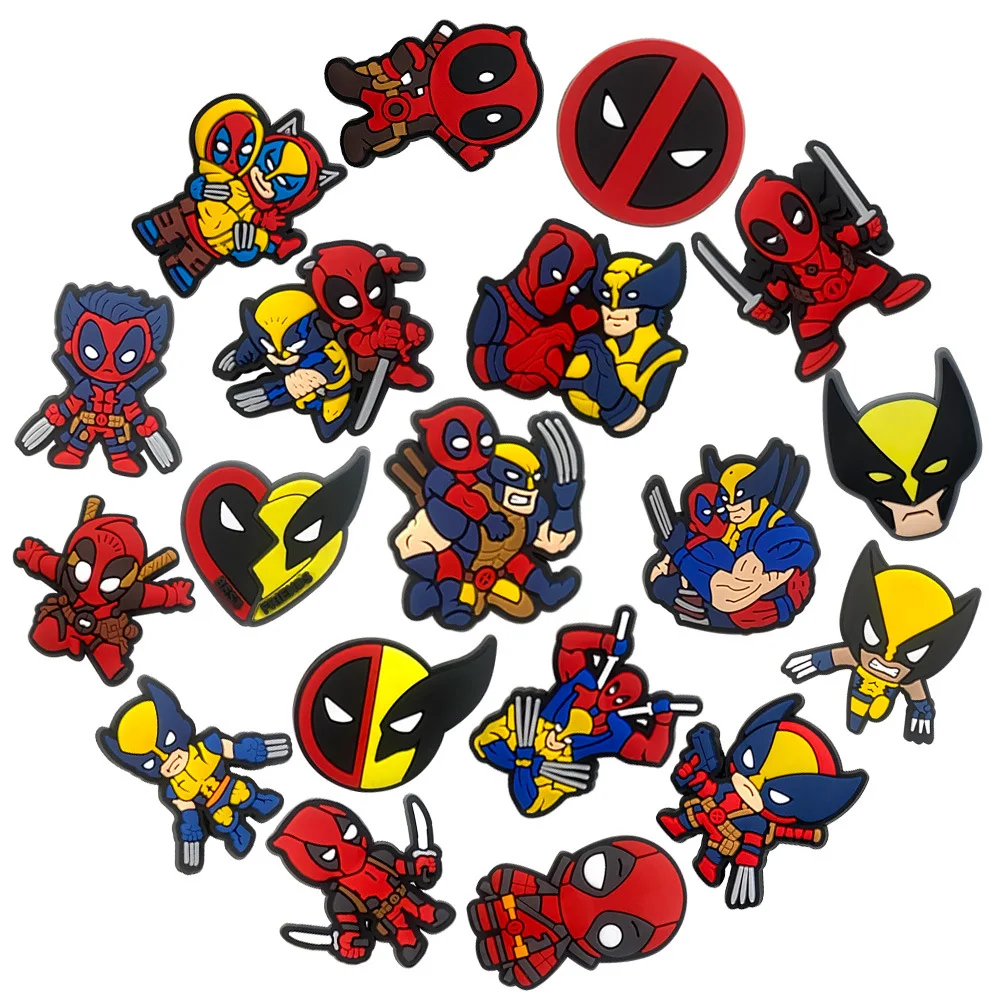 MINISO New 1-19PCS Anime Cartoon Deadpool Diy Charm Shoes Accessories Hole Shoes Wooden Clogs Sandals Decoration Children\'s Gift