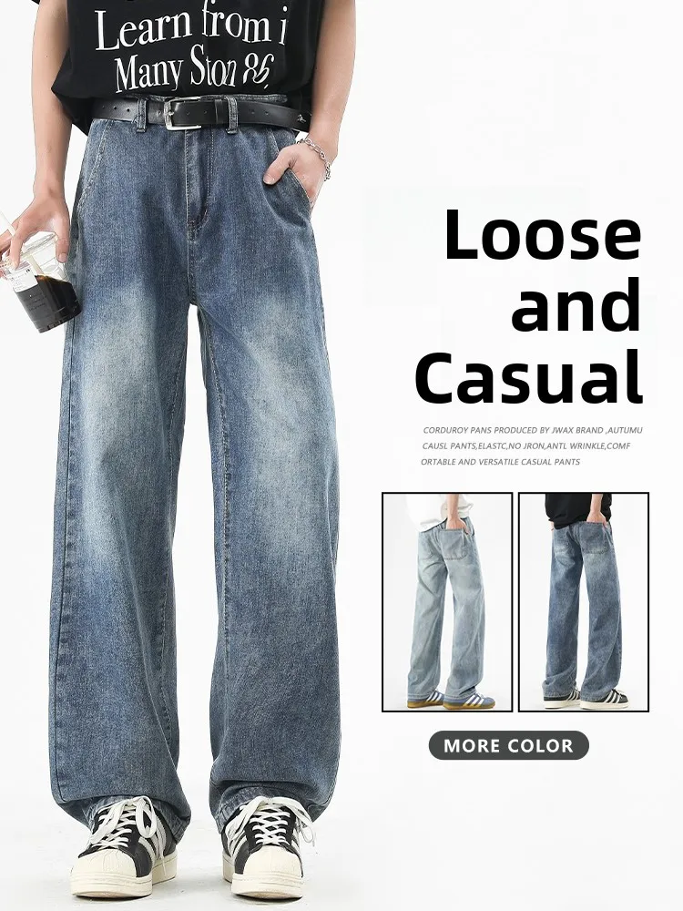 

Retro Loose Fit Men's Jeans Casual Straight Leg Long Trousers Spring Faion High Street Sle Comfortable Cotton Denim Pants