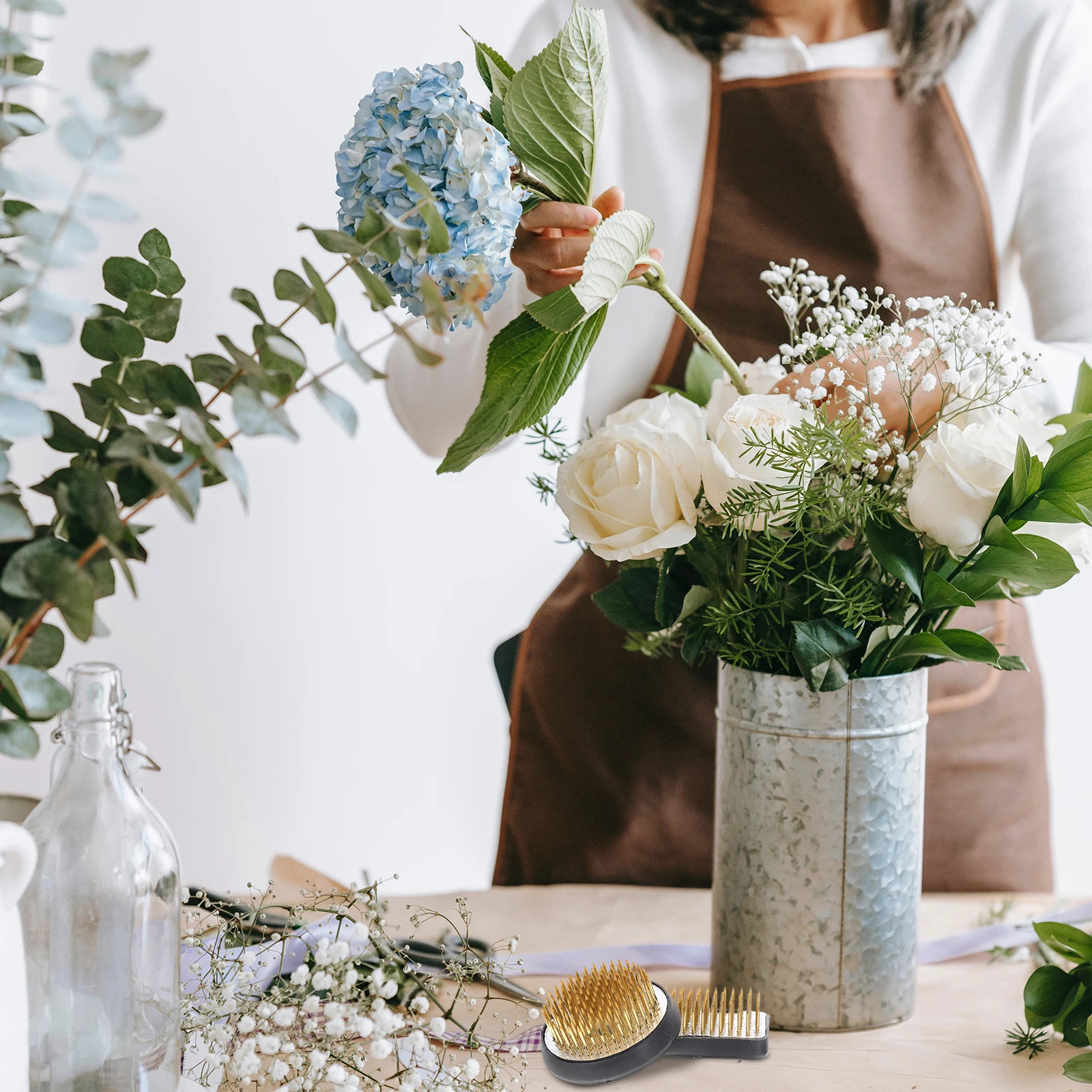 

2 pcs Copper Floral Fixation Needle Holder Round Flower Arrangement Tool Dense Pin Design For Diy Flower Art Stable Branch