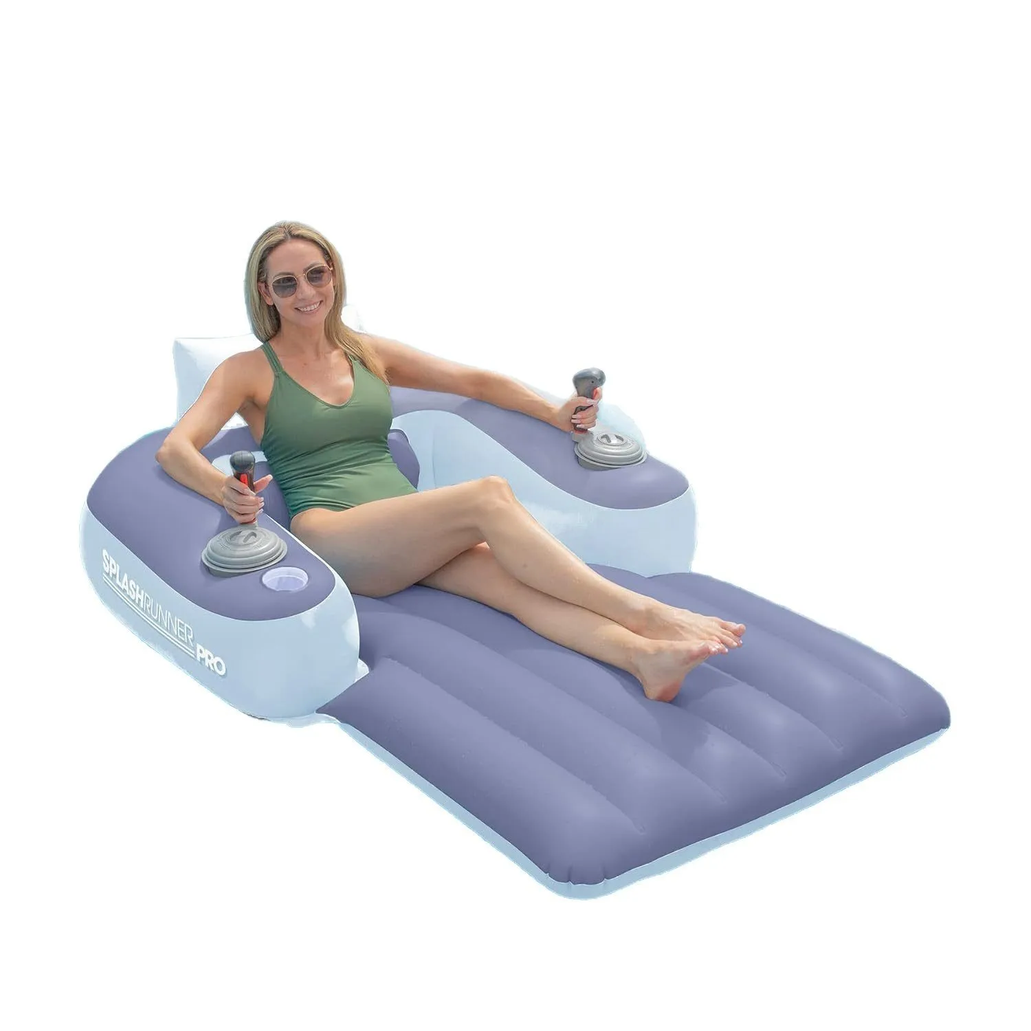 Adult PVC Electric Inflatable Pool Float with Built-in Propeller, Foldable Backrest for Outdoor Pool