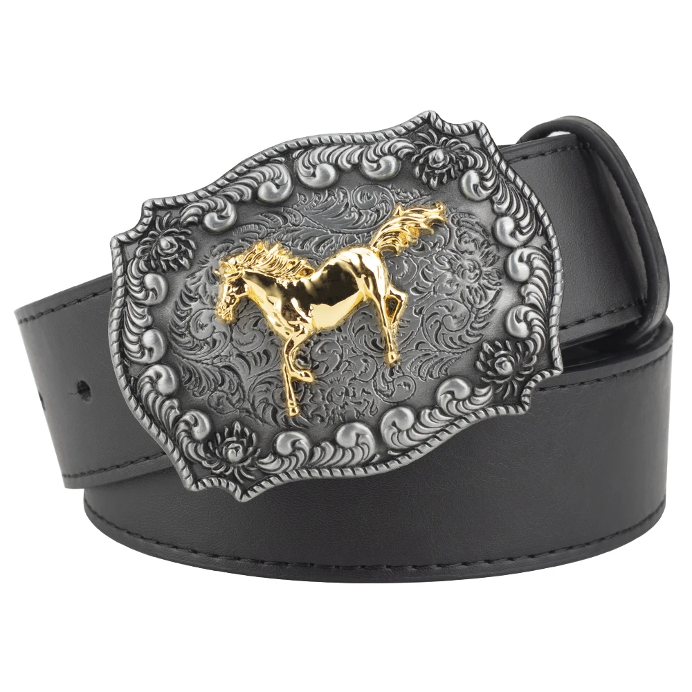 Golden Eagle Buckle Leather Belt Men Wild West Cowboy Style Horse Gold Bull Ridding Head Waistband Jeans Women\'s Gift