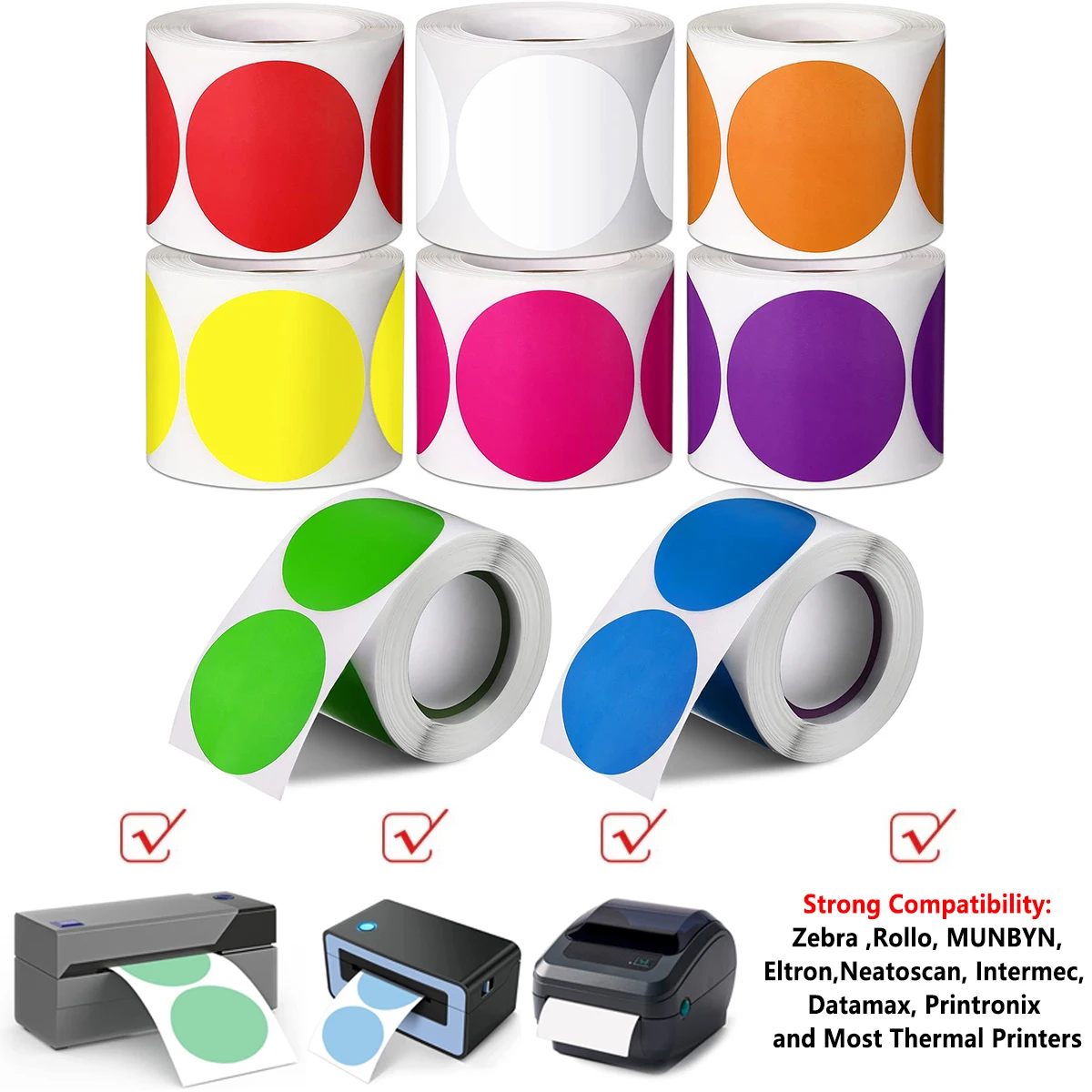 2" Round Thermal Stickers - Waterproof Printable White Clear Labels Self-Adhesive Price Tags Logo Design (600Sticker/Roll)