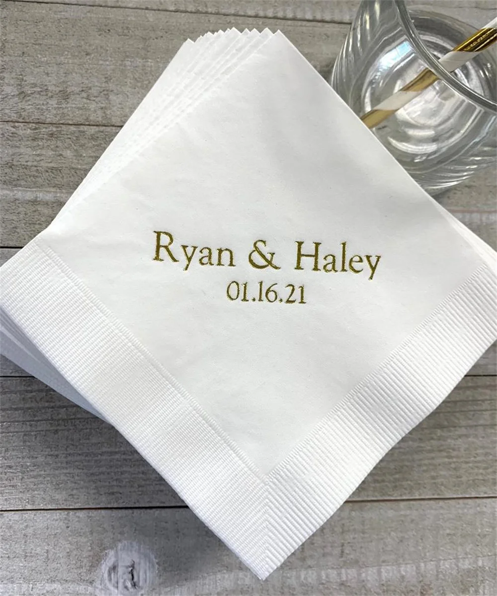 50pcs Personalized Napkins Personalized Napkins Wedding Personalized Cocktail Beverage Paper Anniversary Party Monogram Luncheon