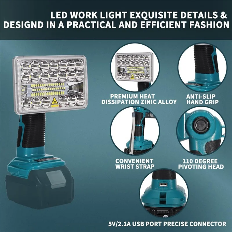 

2000LM LED Work Light For 18V Lithium Battery, Floodlight For Camping, Emergency ,Rechargeable Led Flashlight-A78U
