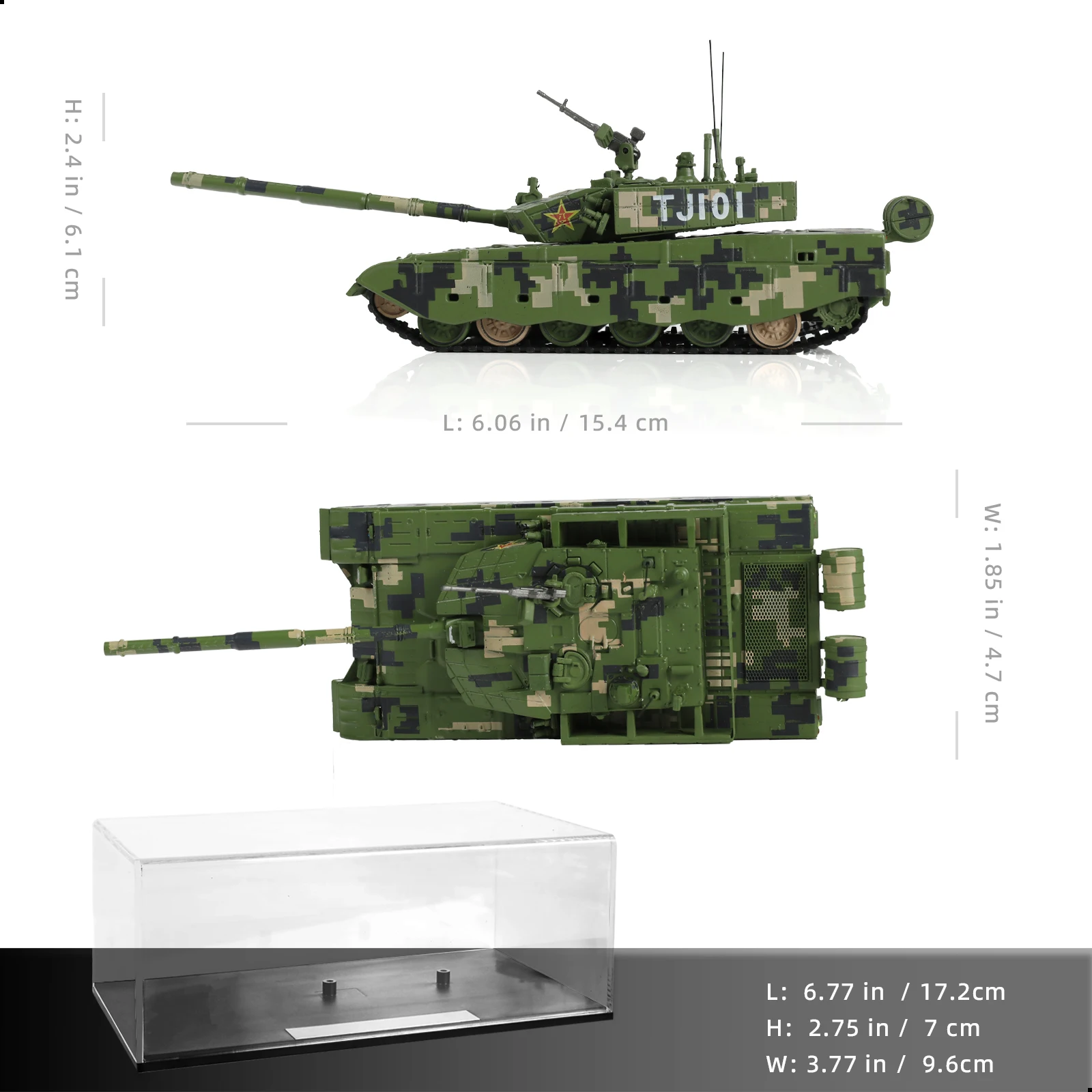 1:72 ZTZ-99A Tank TJ101 Model China Alloy Detailed Replica Acrylic Case Collectible Display Mil. Enthusiast Man Xmas Bday Gift