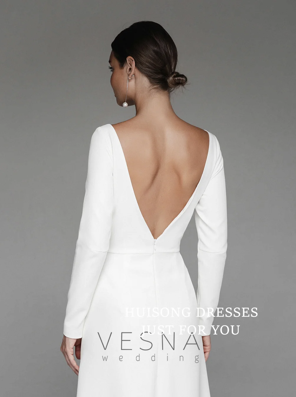 HUISONG Aangepaste Satijnen Zeemeermin Trouwjurken Lange Mouwen O-hals Zijsplit Strand Bruidsjurk JavaScript Aixе