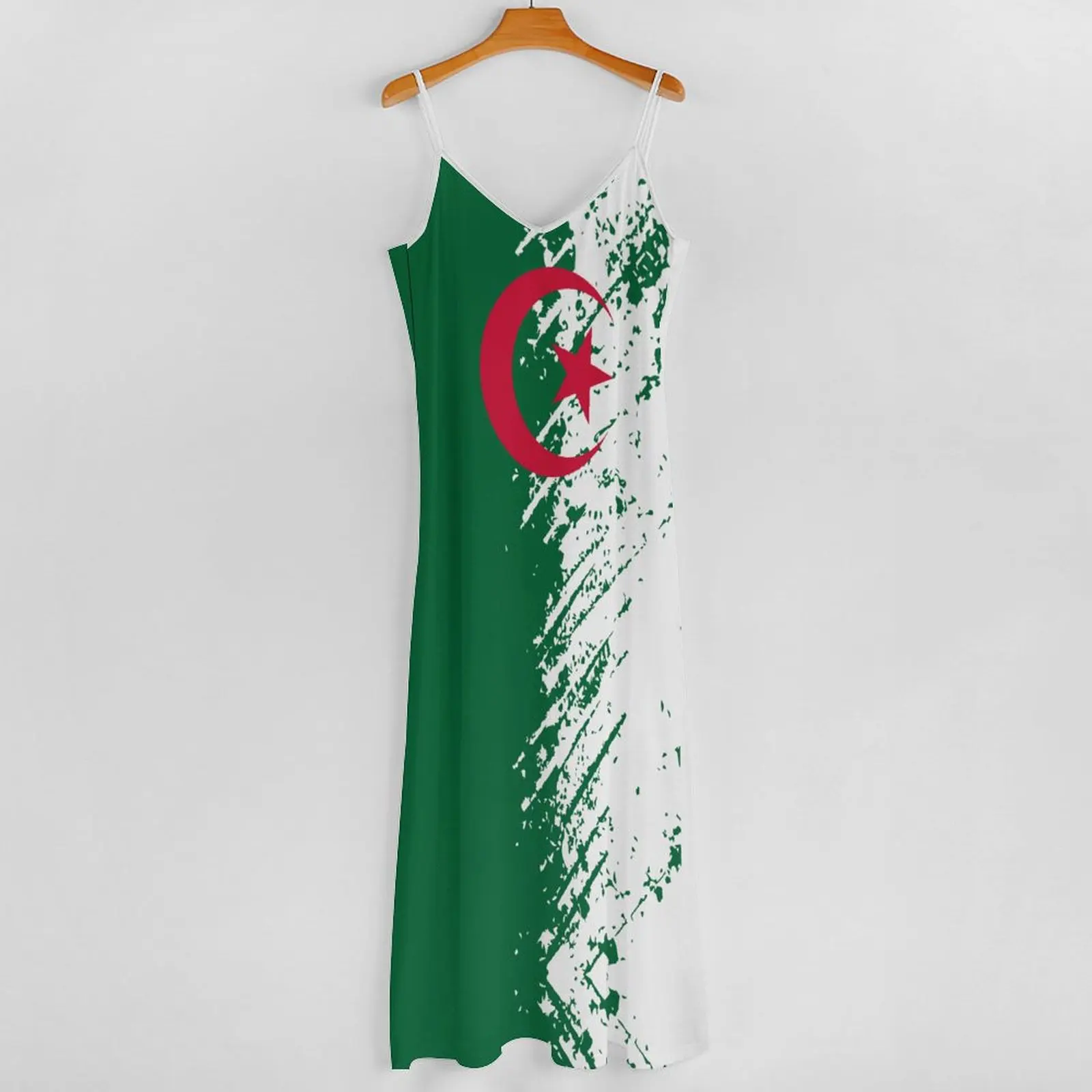 Long Dresses Dress Algeria Flag Grain Print New Casual Sleeveless Women's V-Neck Printed Dress Swing Retro Dresses