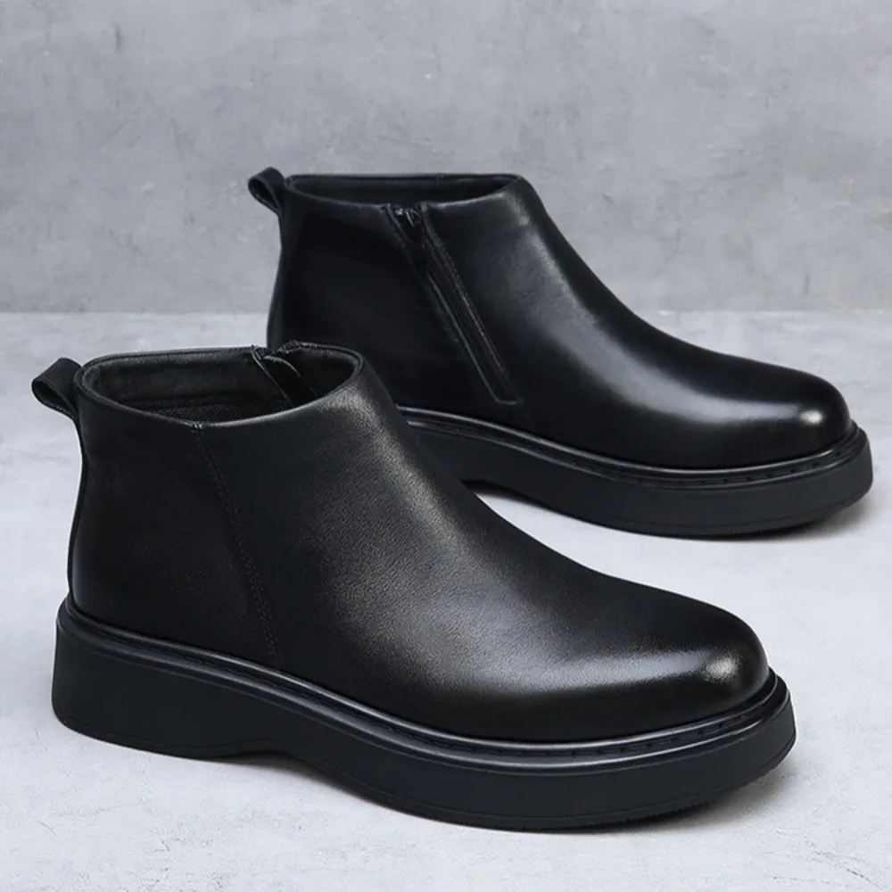 Cotton Shoes Men's Winter Cold Proof Wool Warm Thickened Leather Short Boots Man Versatile Fur Integrated Casual Cotton Boots