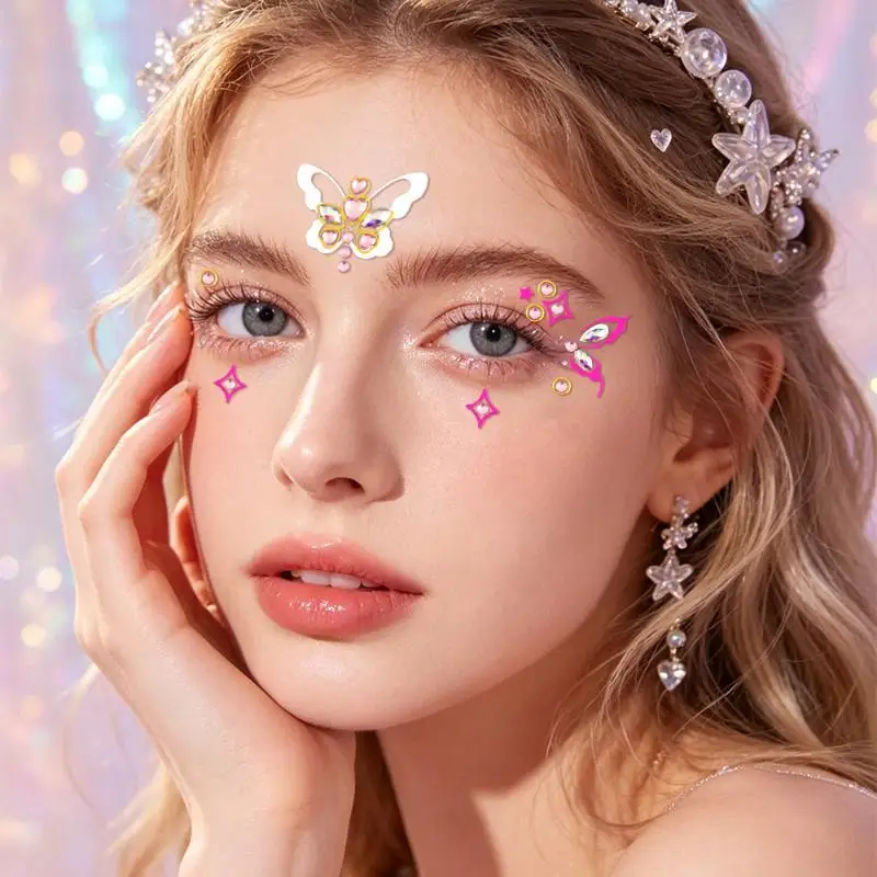 Sexy Temporary Diamond Face Tattoo Sticker Glitter Shiny Crystal Face Decal for Birthday Party Cosplay