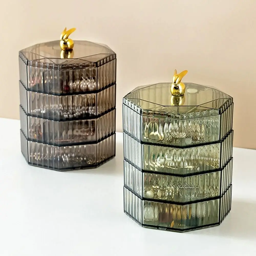 

Rotating Jewelry Storage Box Multi Layer with Lid Makeup Storage Rack Compartment Dust-proof Make Up Organizer Women