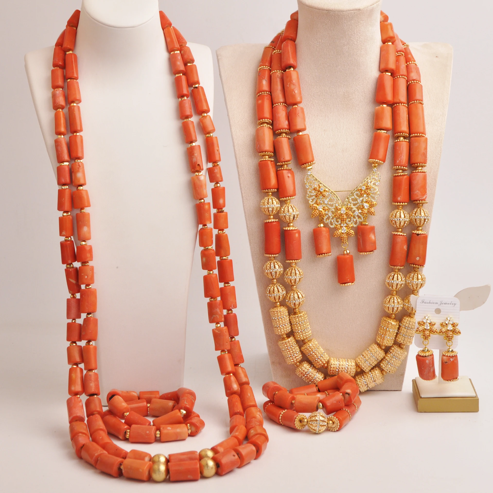 Nigerian wedding couple wedding jewelry African wedding bride wedding dress accessories natural orange coral jewelry set SHXY-85