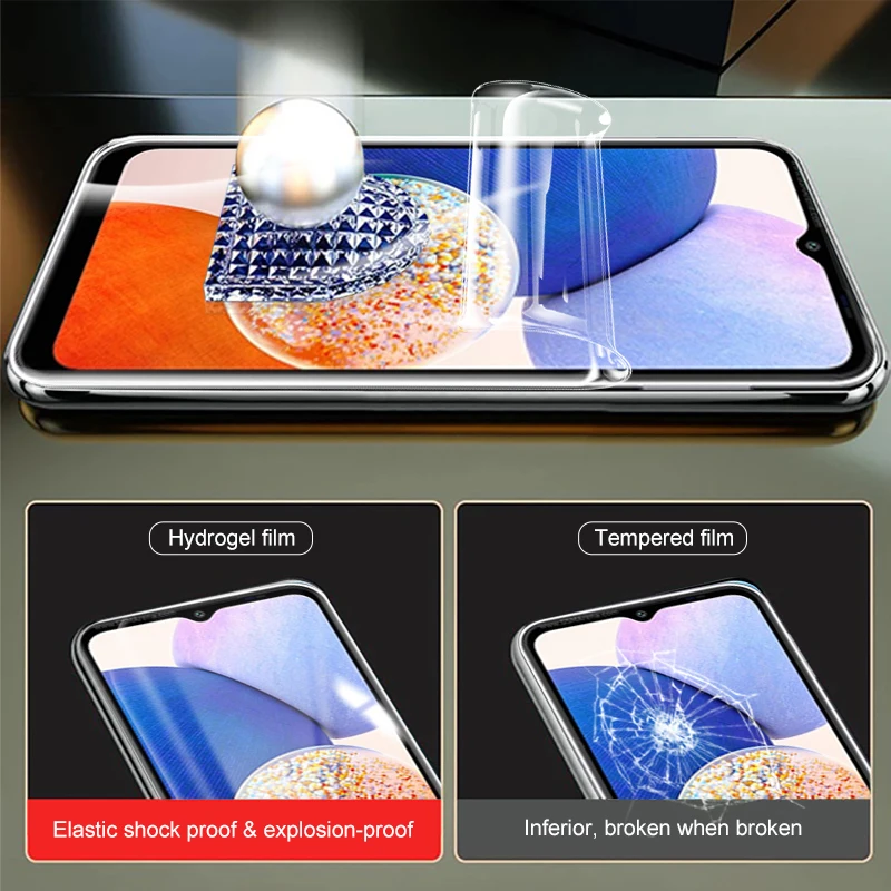 شاشة أمامية هيدروجيل فيلم 4in1 لهاتف سامسونج جالاكسي A14 5G واقي عدسة الكاميرا سامسونج A14 A 14 14A 6.6 بوصة زجاج غير مقسى