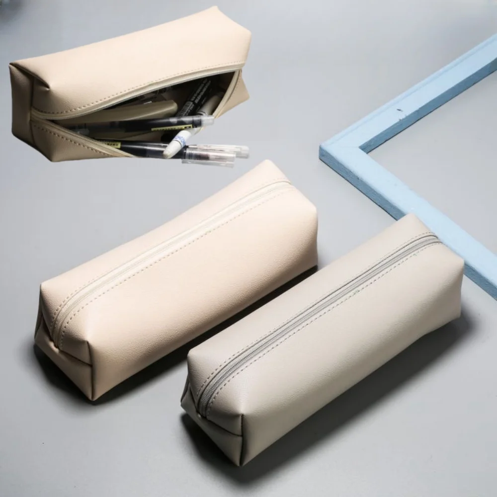 Bolsa de lápices de cuero Pu de gran capacidad, soporte de papelería coreana, caja de almacenamiento, bolsa de lápices con cremallera, suministros escolares para estudiantes