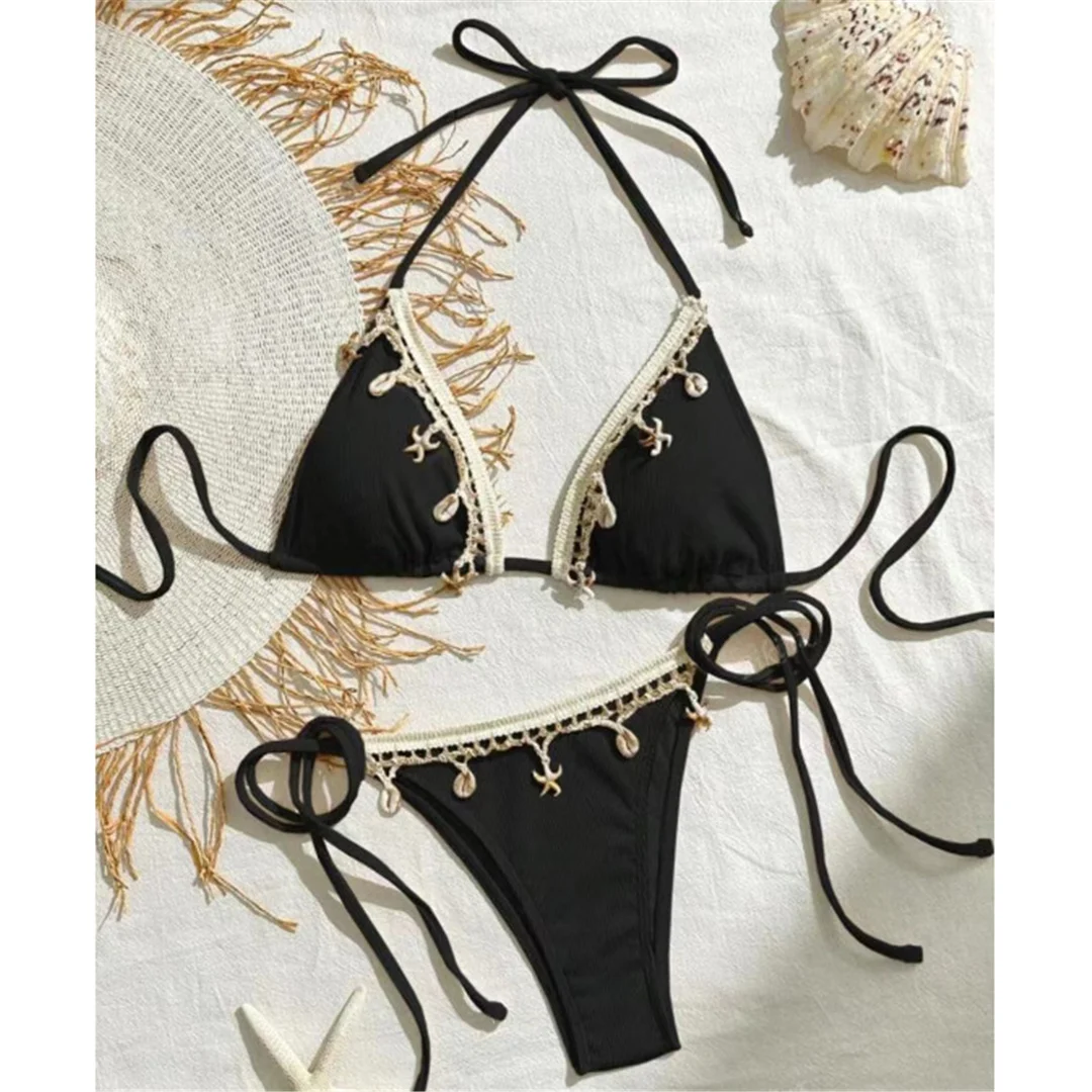 Neuer Splicing-Neckholder-Bikini mit Trägern, brasilianischer Stil, Damen-Badeanzug, zweiteiliges Bikini-Set, Badebekleidung, Badeanzug, Schwimmanzug V6024 – Detail 25