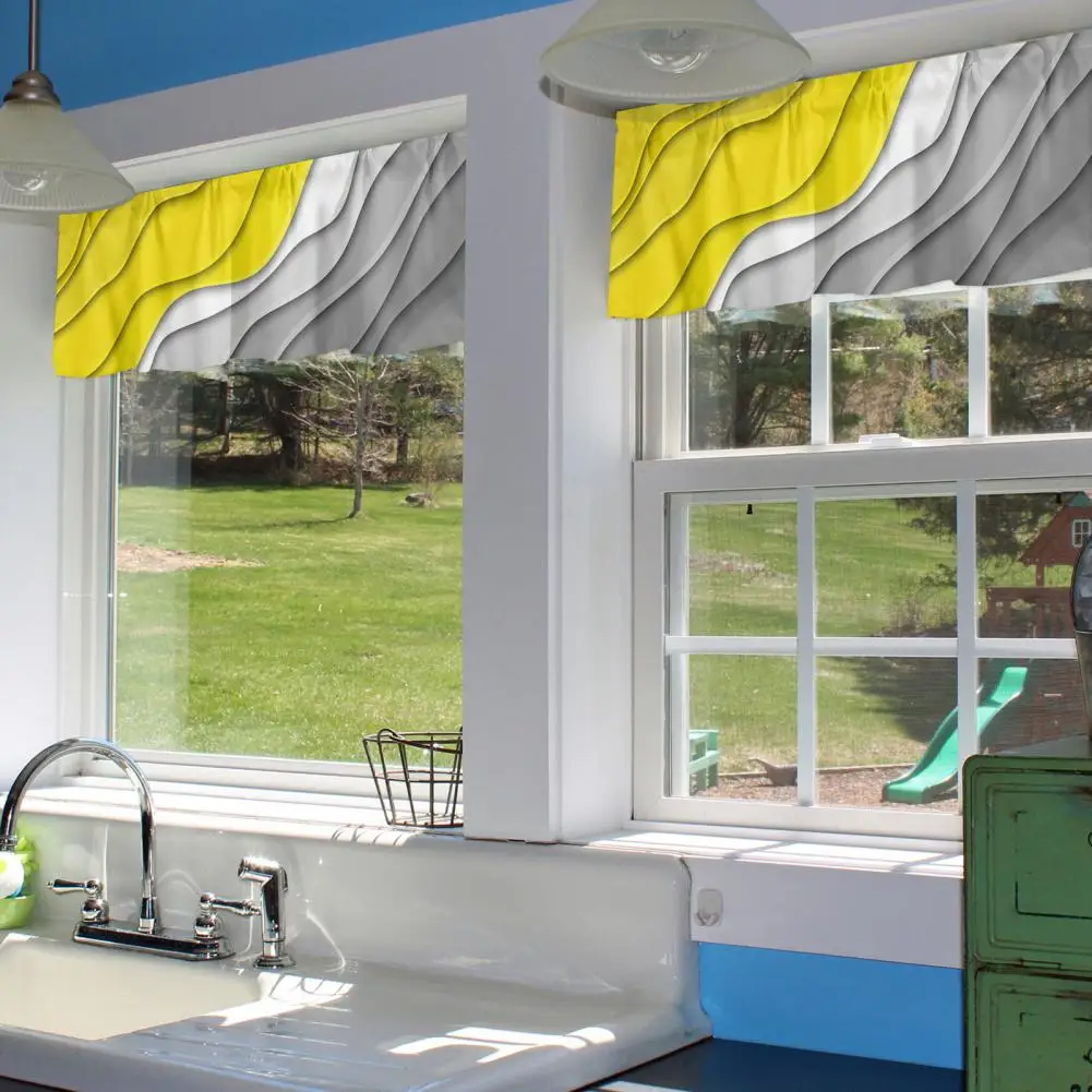 Crinkle Effect Valance Contrast Color Valance Ocean Wave Gradient Window Curtain Valance Decorative Sunshade for Kitchen