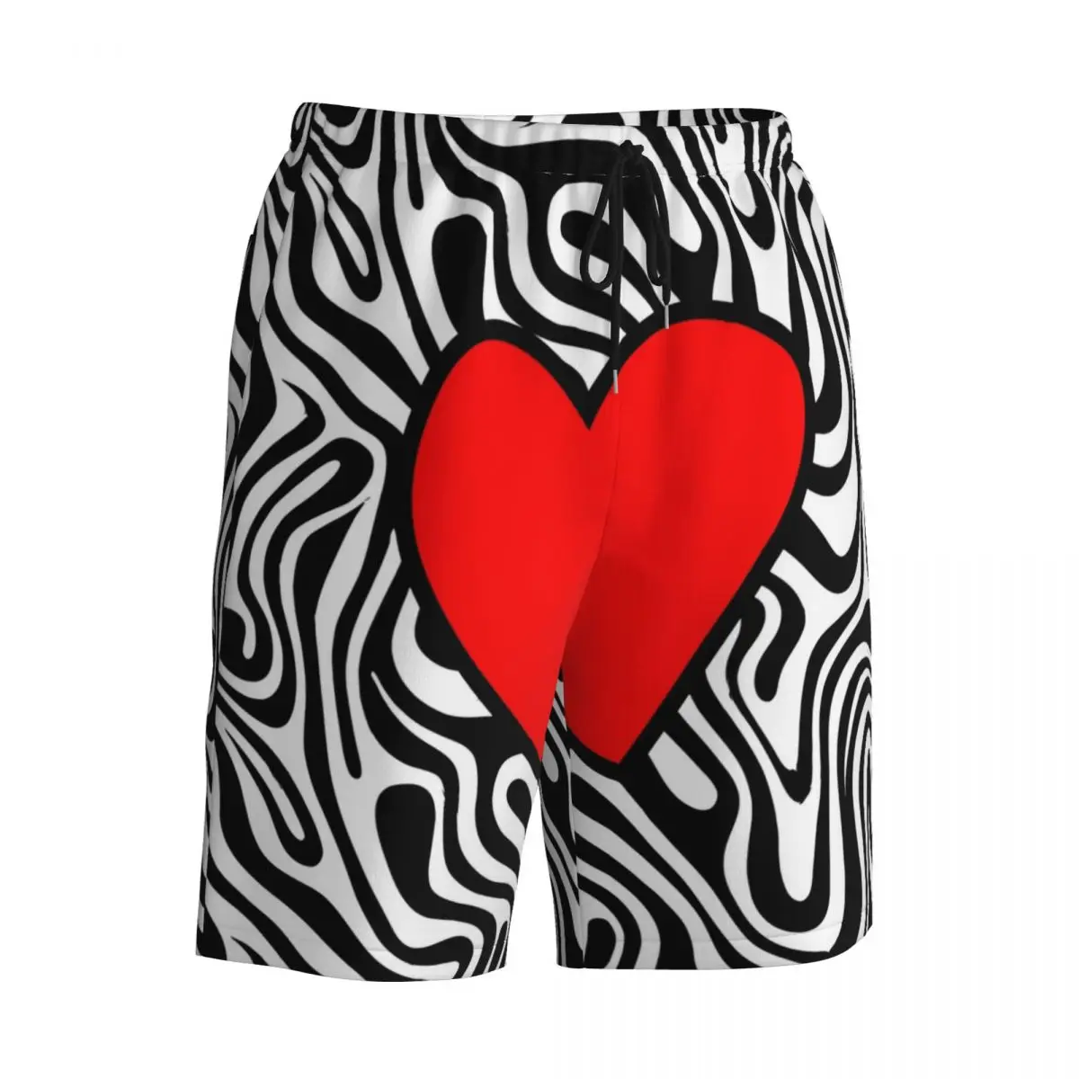 Pantaloncini da surf da uomo Costume da bagno casual a righe zebrate Cuore rosso Pantaloni corti da spiaggia oversize alla moda sportivi ad asciugatura rapida