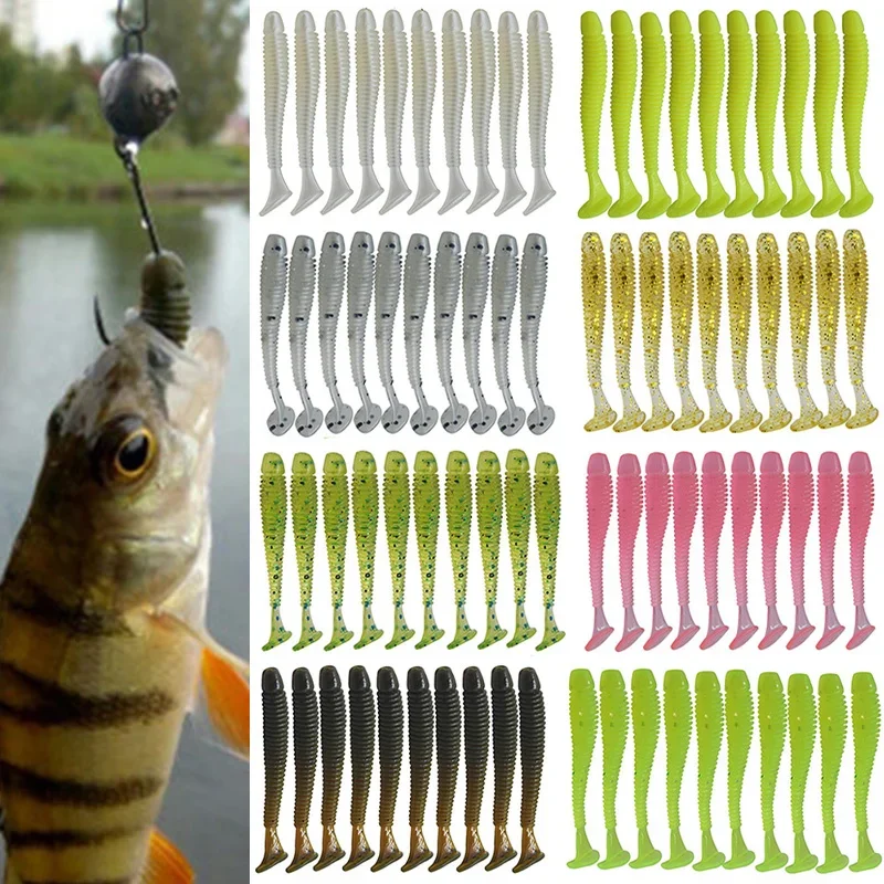 20 Pcs/Lot Jig Wobblers Fishing Lure 5cm 0.8g Worm Silicone Artificial Soft Bait Carp Bass Fly T Tail Swimbait Isca Pesca Tackle