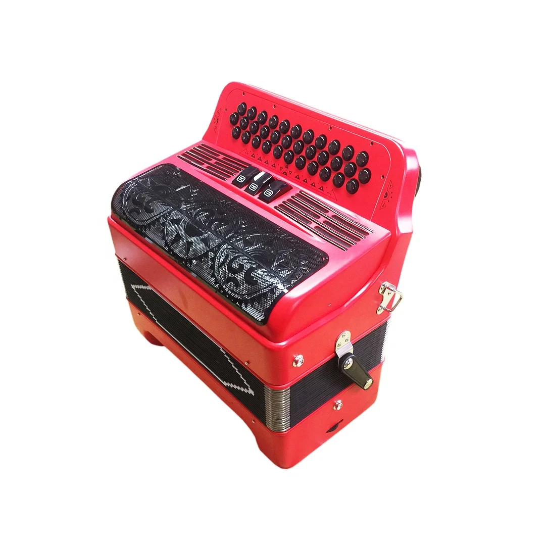 Professional 34-Button 12-Bass 3-Register Accordion with Red Body and Black Grill Black Buttons Acordeon JB3412C