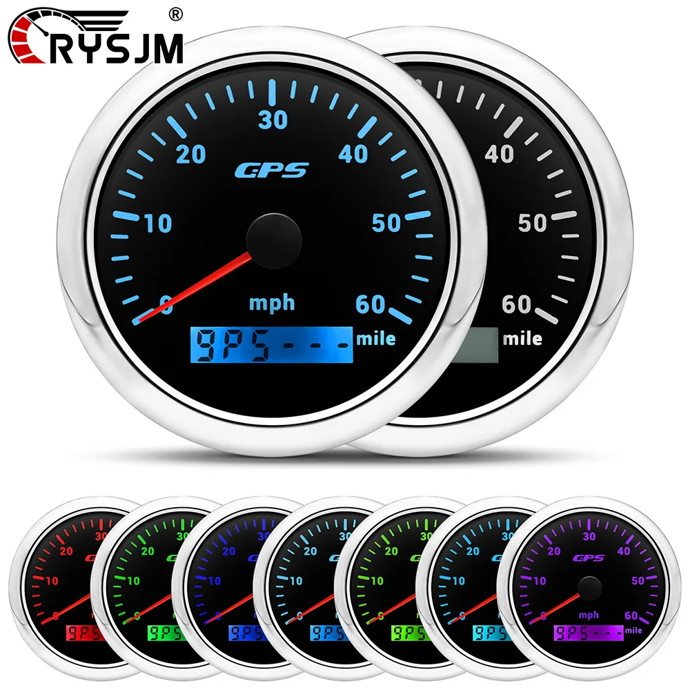 7 Color Backlight 85mm GPS Speedometer 0-60MPH 0-80MPH 0-120MPH 0-200MPH Speed Gauge With GPS Antenna For 12V24V Universal Car