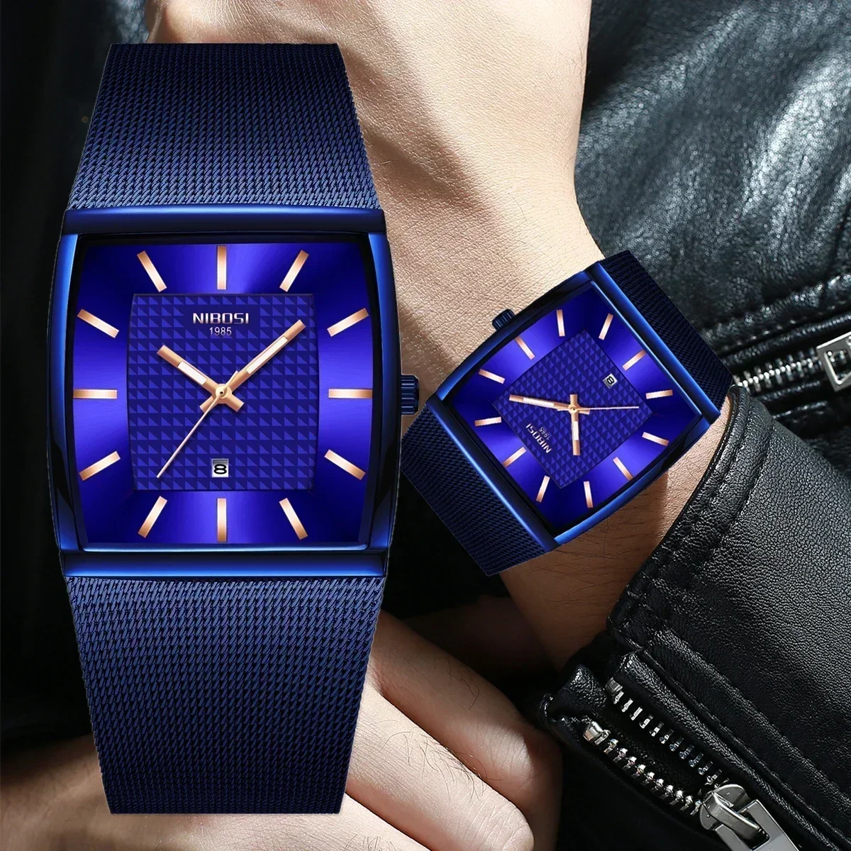 Fashion NIBOSI Watches Men Top Band Luxury Quartz Square Watch Ultra Auto Date Waterproof Casual Watch for Men Relogio Masculino