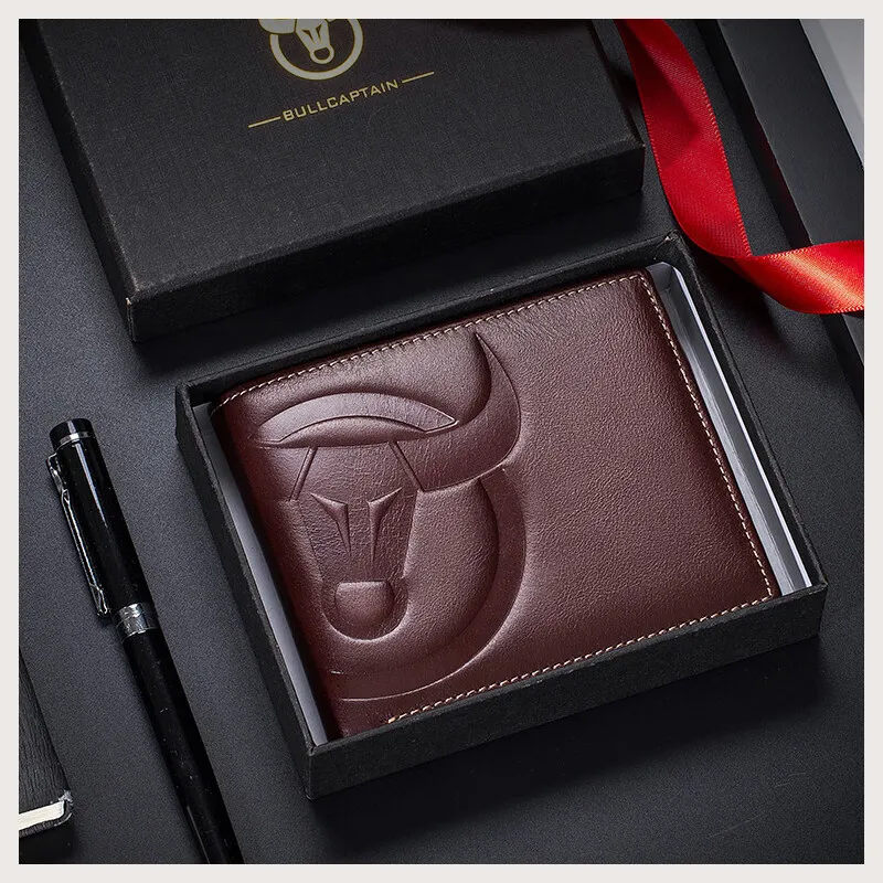 New Business Mens Luxury Wallet Big Logo RFID Wallet Coin Purse Compact Mini Card Holder Middle-Aged Men's Cow Leather Wallets