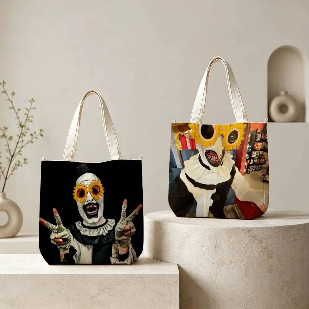 Art the Clown horror T-Terrifier Tote Bag for Women Reusable Shopping Tote Bag Zippered Shoulder Bags Print