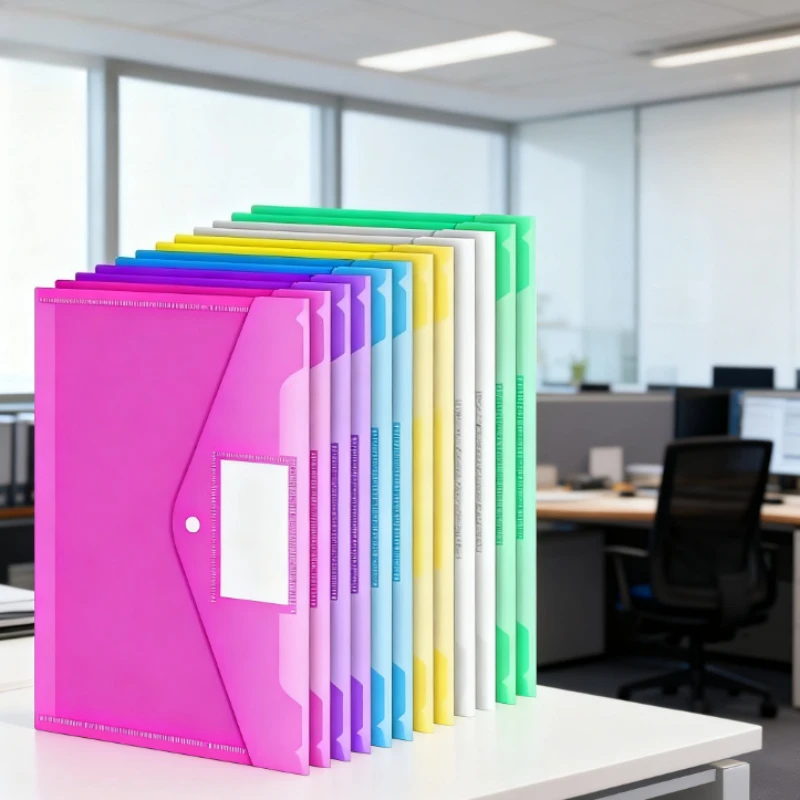 

10/5pcs A4 Folders Plastic Envelopes Clear File Folder for Document Poly File with Label Pocket Snap Button for Office Organizer