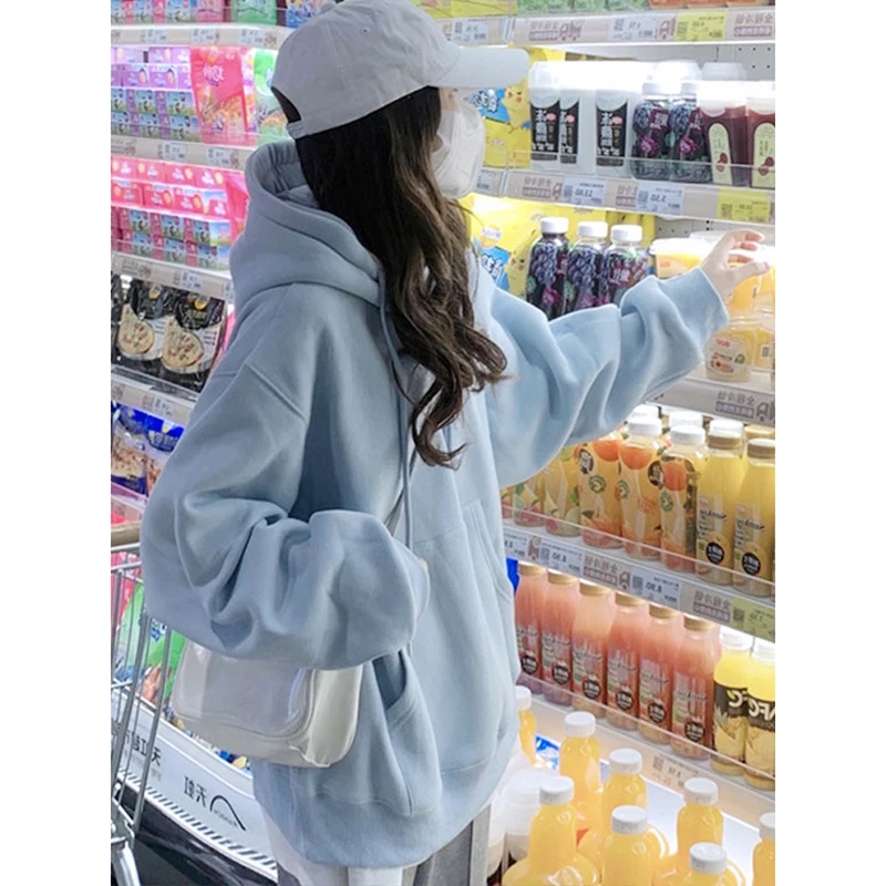 Hood Top Oversize Plus size Age-Reducing Milk Series Blue Hoodie Women Trendy Ins Autumn and Winter Popular Pullover Outerwear