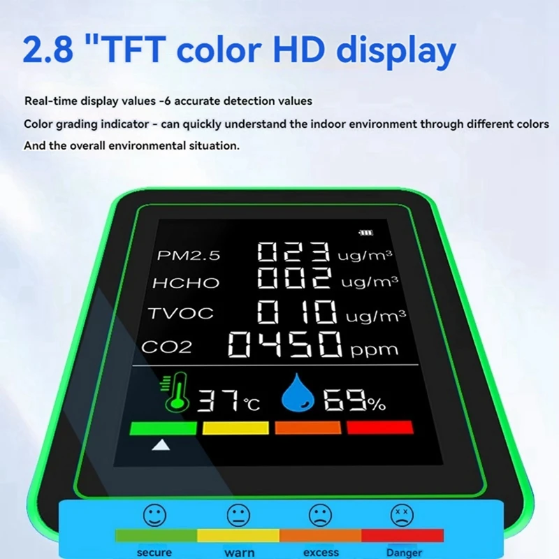 A73T Total Smart Wifi Air Quality Sensor Guard Multifunction CO2/TVOC/HCHO/PM2.5/ Temperature/Humidity