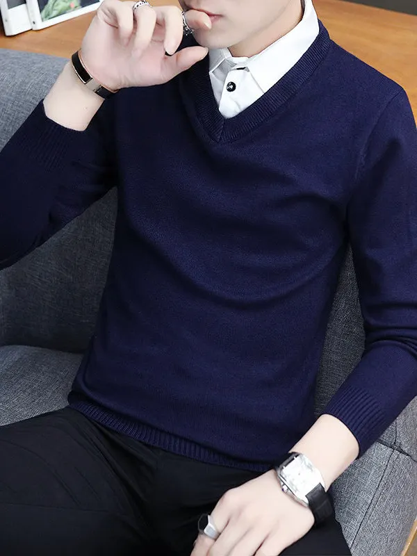 

Мужской трикотаж Slim Fit V-Ne, цветной, универсальный, осенне-зимний, повседневный, модный, молодежный, с длинным светом, из полиэфирного волокна