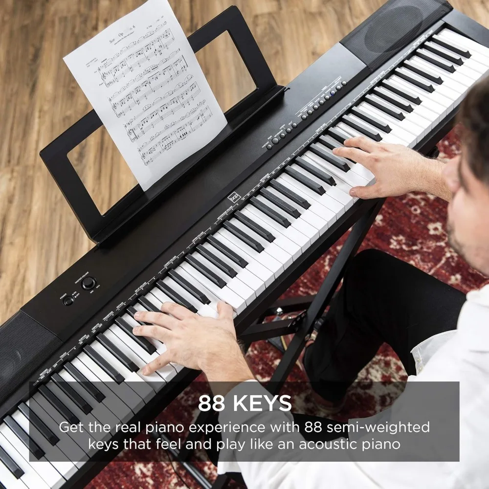 88-Key Full Size Digital Piano Electronic Keyboard Set for All Experience Levels w/Semi-Weighted Keys, Stand, Sustain Pedal