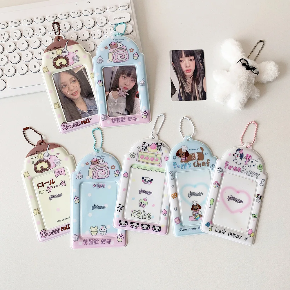 Portatarjetas transparente hueco de PVC con dibujos de animales, tarjetero de 3 pulgadas con forma de estrella para chica, persecución de fotos, bolsa para tarjetas colgante