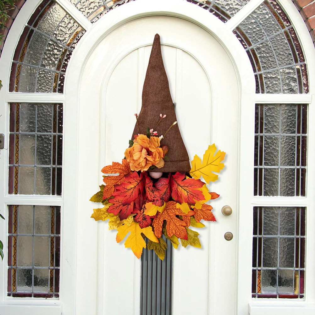 

Deep Brown Fall Harvest Rattan Wreath With Gnome Leaf Gnome Pendant Fall Thanksgiving Decor Autumn Front Door Wreath Hanging