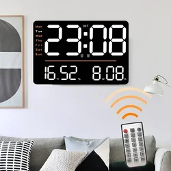 LED Large Digital Wall Clock Remote Control Temperature Date Week Display Adjustable Brightness Modern Living Room Alarms Clocks