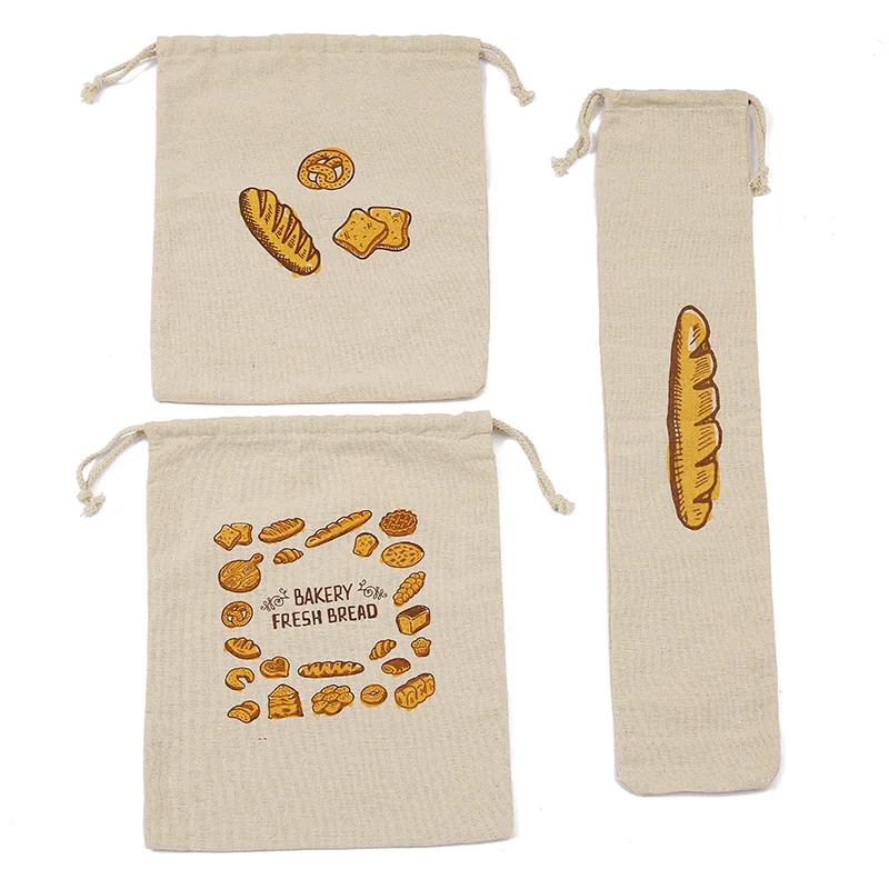 Bread Bags Reusable Drawstring Bag For Loaf Homemade Artisan Bread Storage Bag Linen Bread Bags For Baguette Can Print Logo