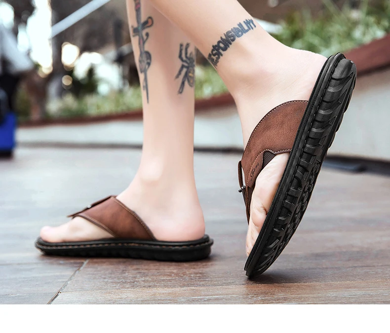 Flip-Flops Summer Classic High-Quality Fashion Soft-Sole Non-Slip Comfort Breathable Light Outdoor Men's Casual Walking Slippers