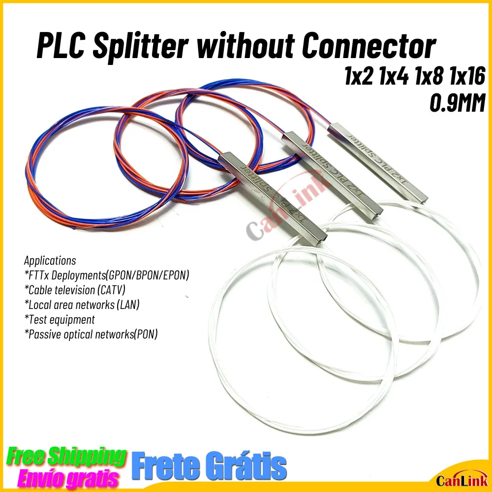 10pcs/lot Fiber Optic PLC Splitter Without Connector 1X2 1X4 1X8 1X16 Cable 0.9Mm Mini Blockless 2/4 Ports Fiber PLC Splitter