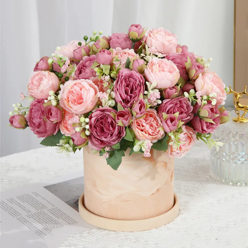 Artificial Pink White Rose Flowers Silk Rose Flower Bouquet Artificial Flowers Home Garden Decoration Wedding Roses Fake Flowers