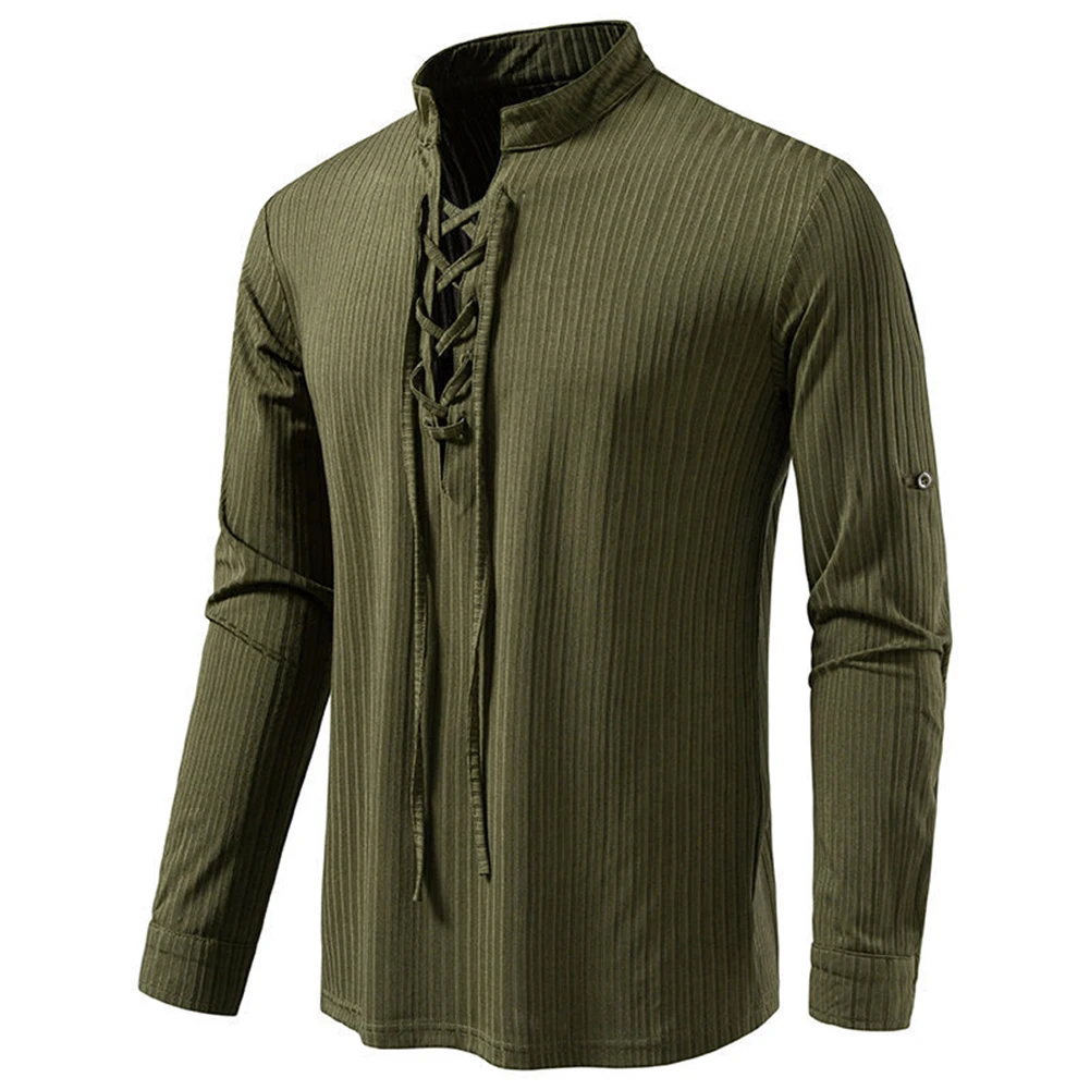 1pc Mens Striped Long Sleeve Shirts Striped Lace Up Medieval Hippie Cosplay For Retro Style Shirt For Renaissance Costume