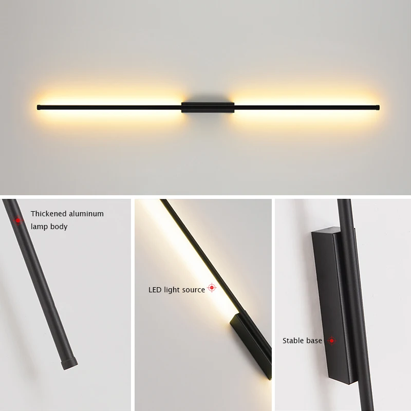 Minimalist Tube Linear Wall Sconces Black Bedside Light Fixtures Mirror Vanity Lamp for Home Indoor Bedroom Living Room Corridor