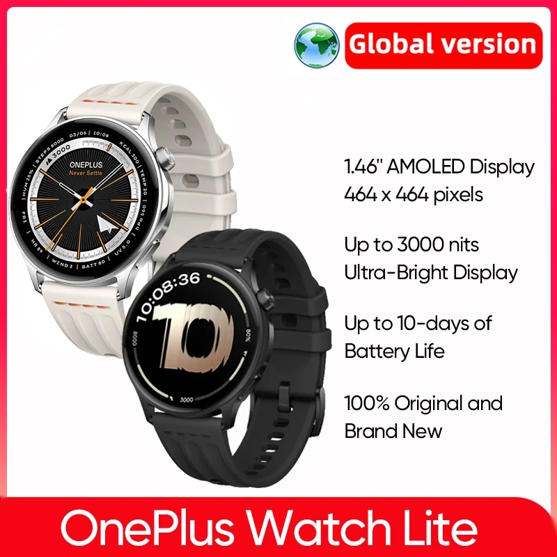 

World Premiere OnePlus Watch Lite Smart Watch Global Version Up to 10 Days of Battery Life Dual Band GPS 1.46'' AMOLED Display