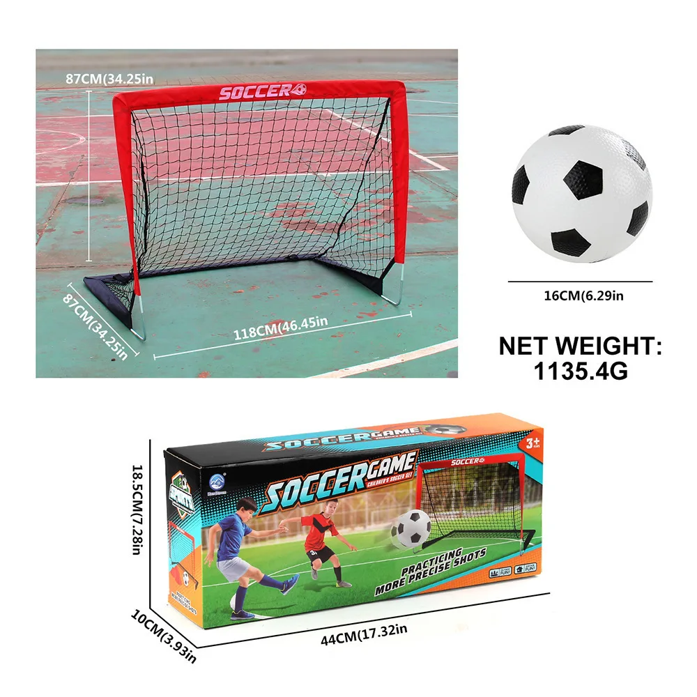 Kids Mini Soccer Goal Sets Backyard Mini Netball Set with Pump Portable Folding Youth Soccer Goal Sets Football Toy for Kids view 2