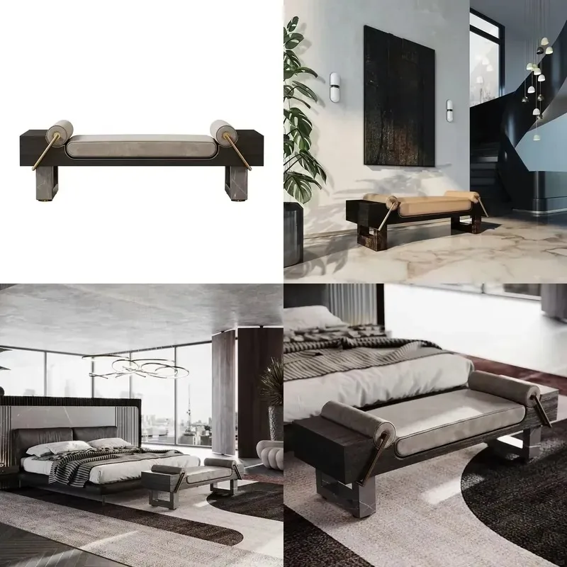 Luxury Custom Bedroom Bedside Stool Lightweight Stainless Steel Solid Wood Footstool High End Modern Home Furniture Decor