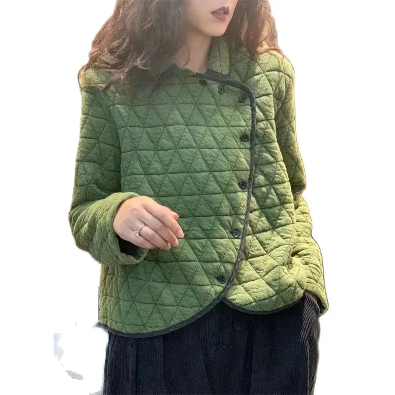 Abrigo holgado de algodón para mujer, parka de manga larga con solapa corta, moda coreana, otoño e invierno, novedad de 2024