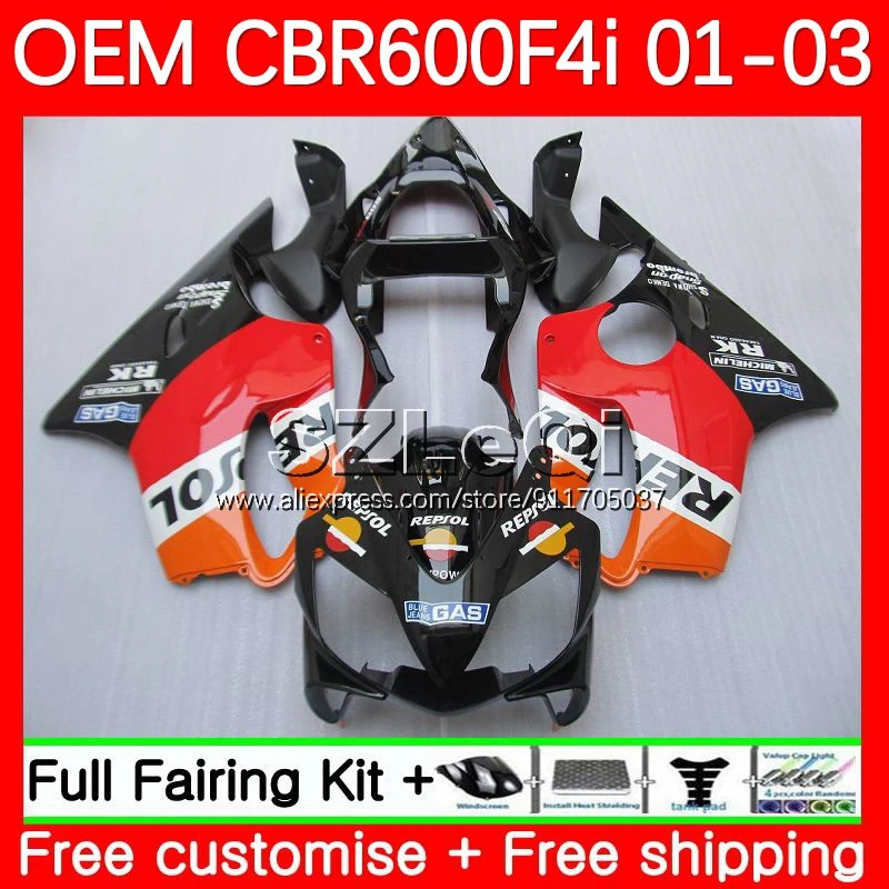 Injection + Dedal For HONDA CBR 600F4i 600CC 600 F4i CBR600F4i 01 02 03 Repsol orange 31No.5 CBR600 F4i 2001 2002 2003 Fairings