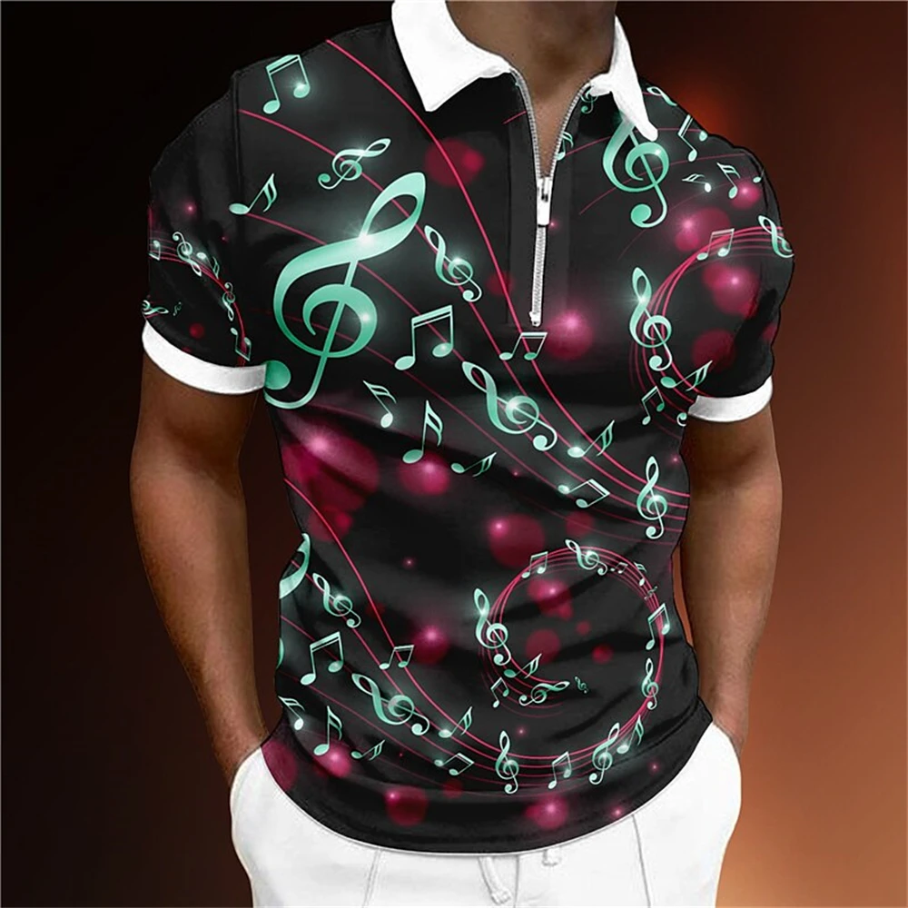 Summer Men\'S Polo Shirt 3d List Of Musical Symbols Print Short Sleeve Top Fashion Casual Men Clothing Music Art Golf T-Shirt 5xl