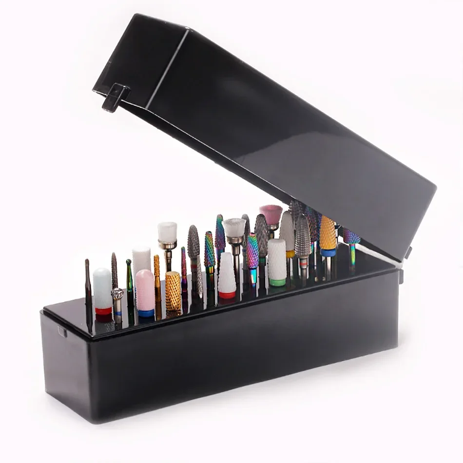 1 Pack Nail Drill Holder Dust Stand Display Stand Portable Storage Container Display Stand 30 Holes Nail Art Tool Box 5
