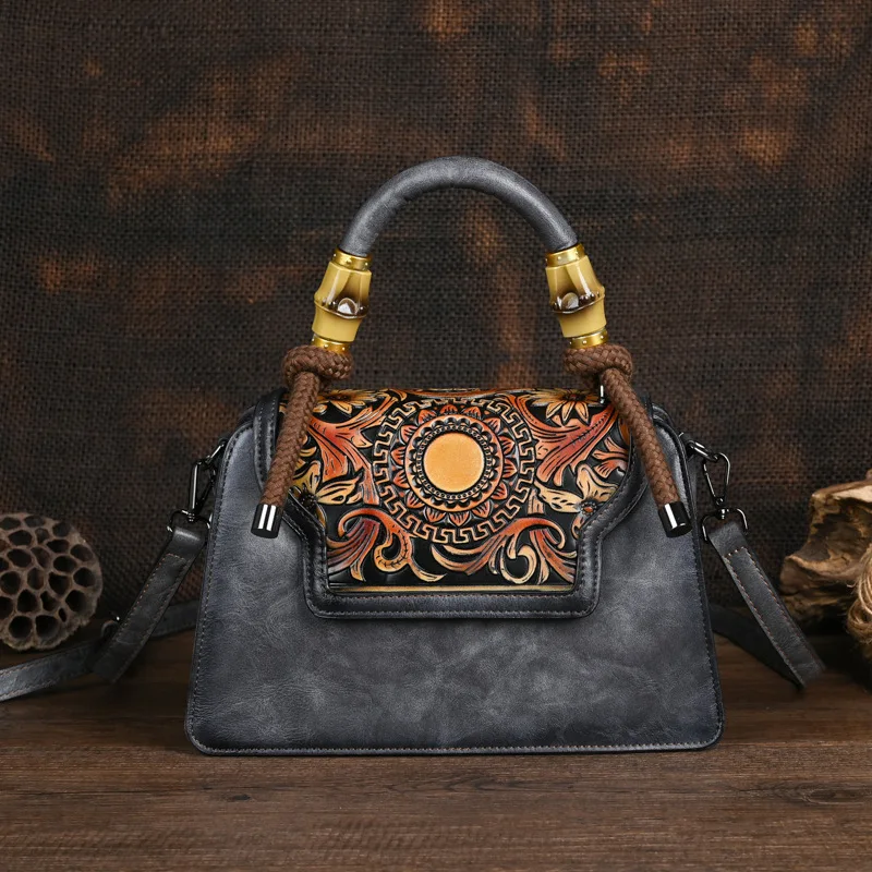 3D Floral Women Handbag Vintage Female Leather Tote Bag Fashion Ladies Shoulder or Crossbody Bags