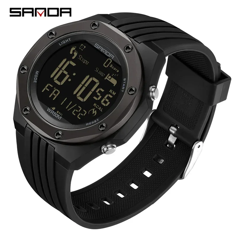 

SANDA 6117 Simple Nightlight Waterproof Sports Electronic Watch New 2023 Step Calorimeter Single Display Electronic Watch